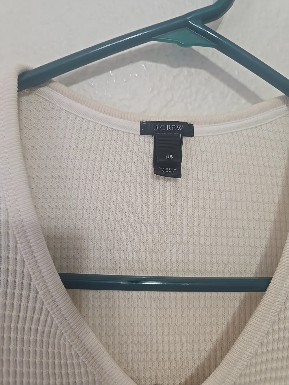 J. Crew White Long-Sleeve Waffle Henley‎ with Black Stripes